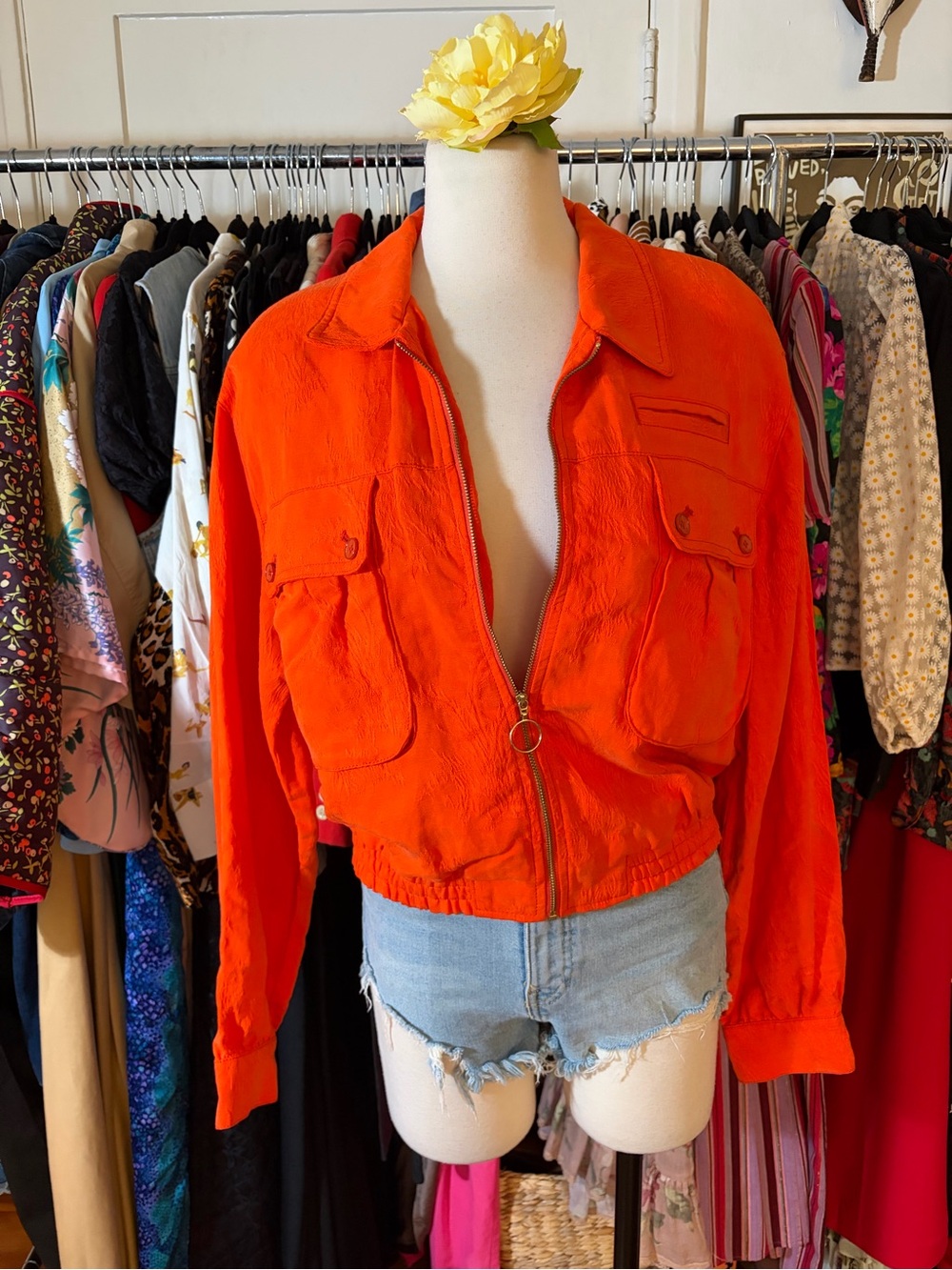 Anthropologie Cartonnier Orange Jacquard Cropped Bomber Jacket Size M - Picture 2 of 2